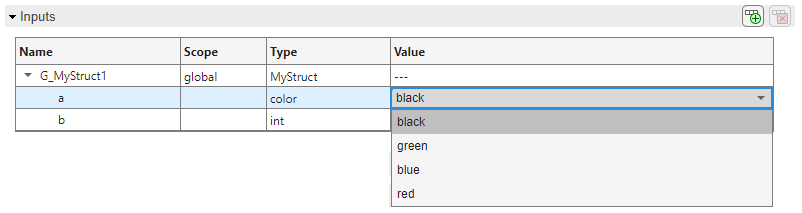 Table showing enum inputs and their allowed values.