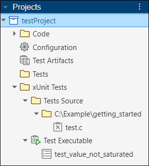 A separate node appears in project for xUnit test executables.