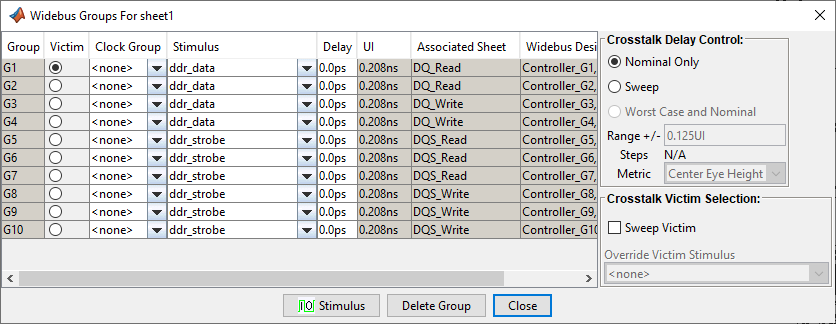 Widebus groups dialog box.