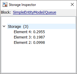 Storage Inspector window displaying details about entities within the currently selected block.
