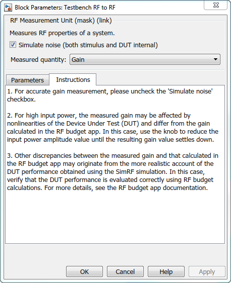 RF Measurement Unit Instruction tab