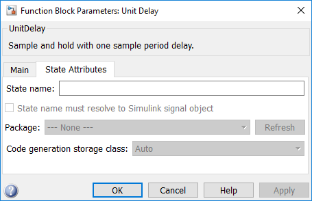 Screen capture of the Unit Delay block parameter dialog.