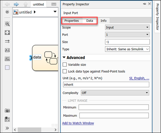 Data tab in Property Inspector