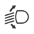 Headlamp Leveling icon: the outline of a lamp emitting rays of light with an arrow pointing clockwise above them and an arrow pointing counterclockwise below them to indicate that the lamp can be turned to level the light rays