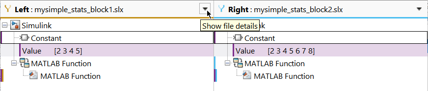 Down arrows next to the model names in the Left and Right panes