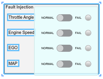 Fault Injection area with a panel floating above it that contains all the dashboard blocks from the area