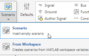 Scenario dropdown menu containing Scenario and From Workspace