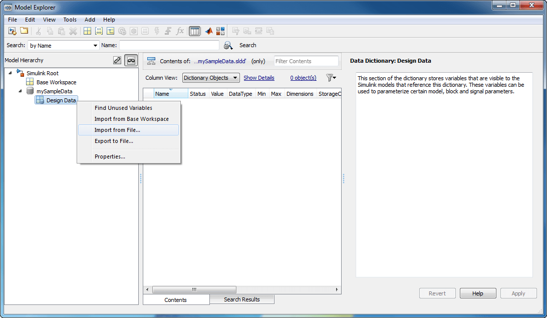 Context menu of Design Data node displayed with Import From File menu item selected