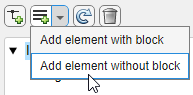 Pointer paused on Add element without block button