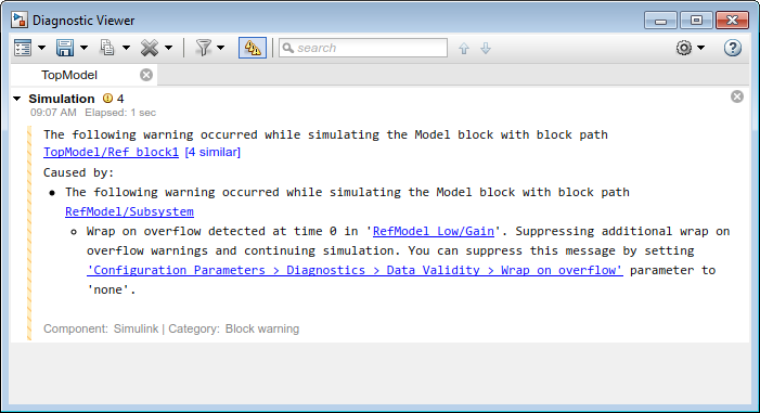 Diagnostic Viewer window displaying the wrap on overflow warnings.