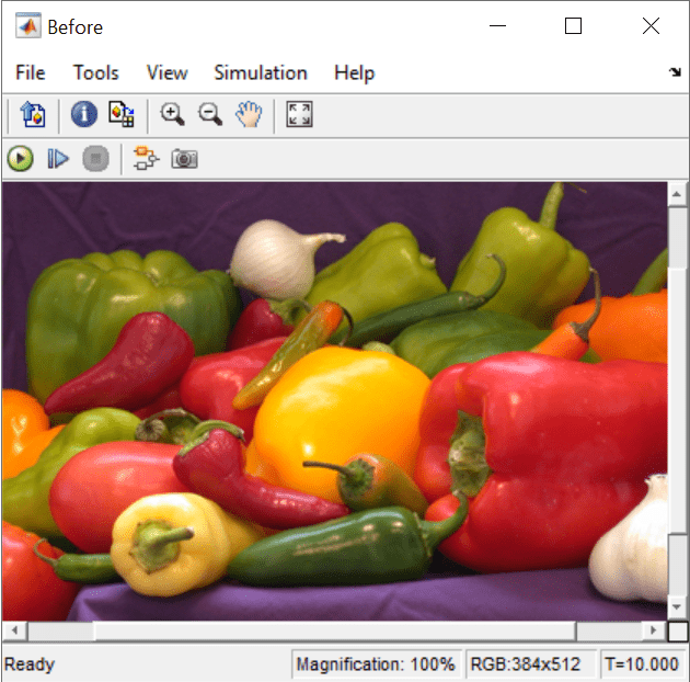 A Video Viewer display window showing an image of peppers.