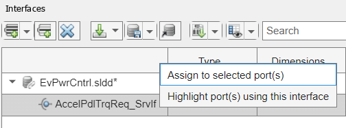 Right-click menu with the options Assign to selected port(s) and Highlight port(s) using this interface.