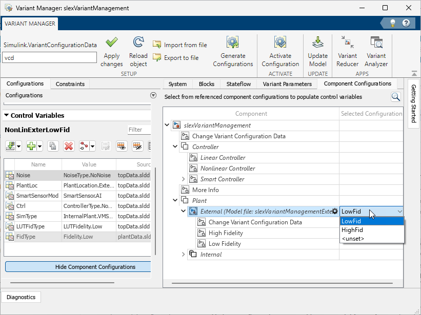 Component configurations view