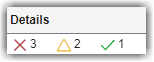 Details column with 3 failing results, 2 warning results, and 1 passing result