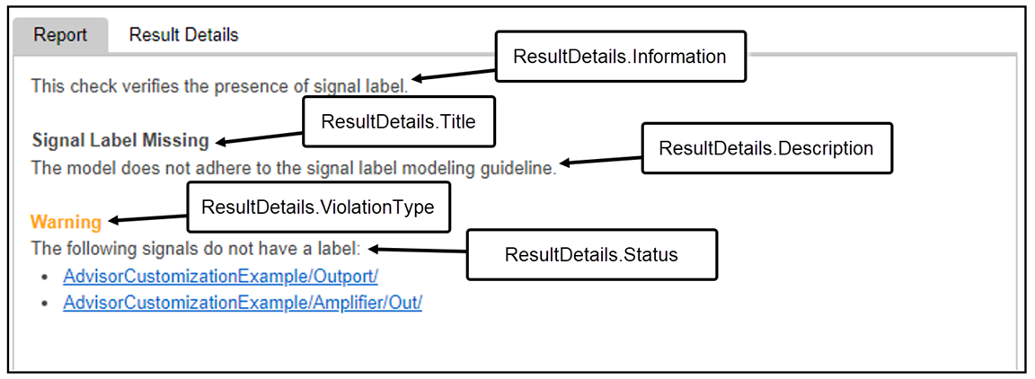 Model Advisor Result Details