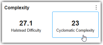 Complexity section showing Halstead difficulty and cyclomatic complexity for the design