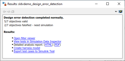 Results window for Design Error Detection analysis.