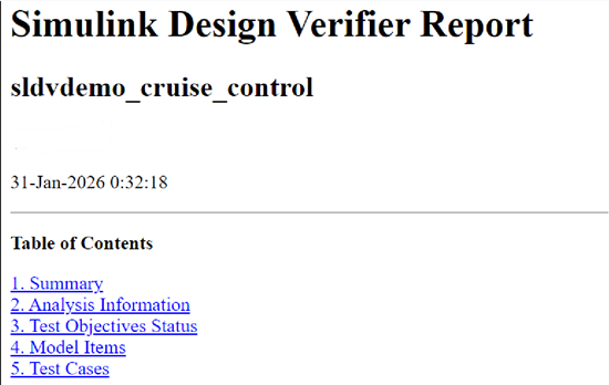 Simulink Design Verifier report.