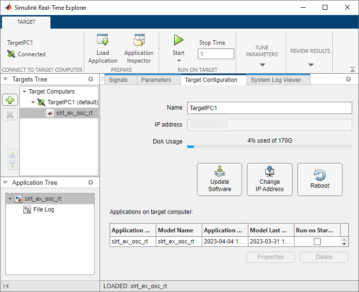 Configure the target computer by using the Target Configuration tab in Simulink Real-Time Explorer.