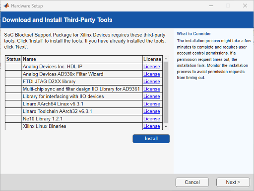 Third-party tools installation step in setup.