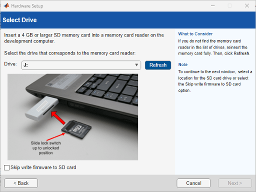 Select a drive containing SD card.