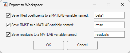 Export to Workspace dialog box