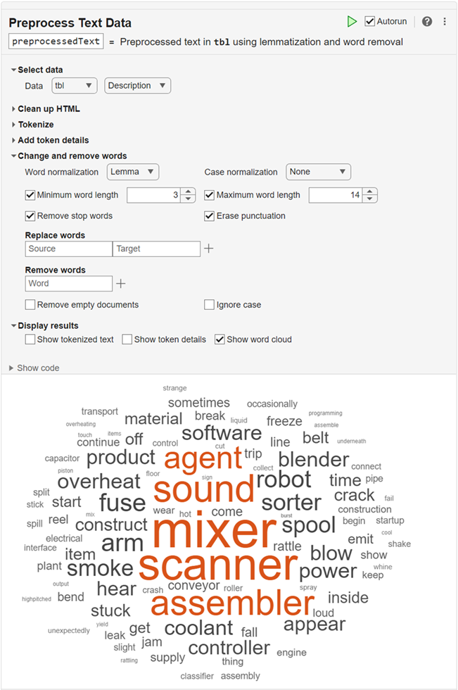 Preprocess Text Data Task in Live Editor