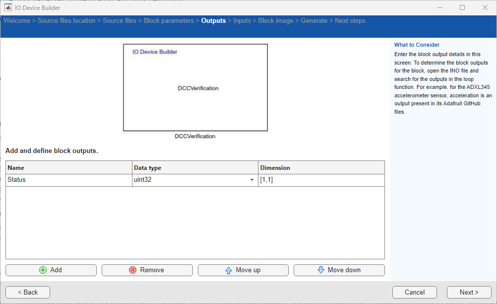 select outputs for block