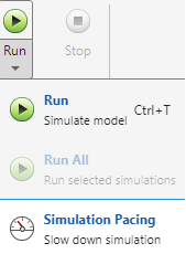 Run options drop-down menu.