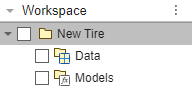 Empty tire object in the workspace tree of the Tire Manager app.