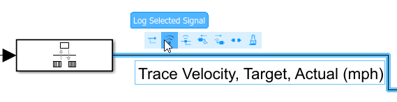 Enable signal logging for the Trace Velocity, Target, Action signal.