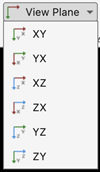 View plane options as XY, YX, XZ, ZX, YZ, and ZY