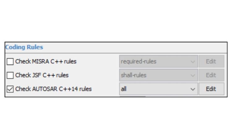  User interface for MISRA rule checking.