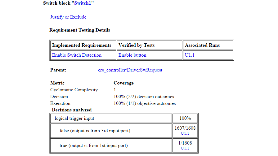 Coverage details, including traceability to tests, from a detailed report.