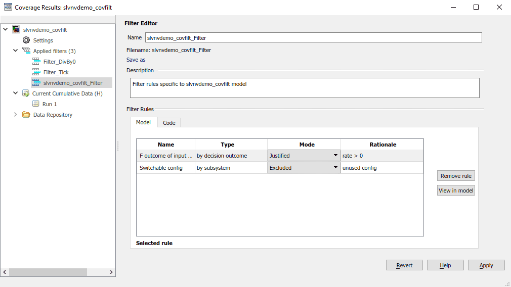 Screenshot of filtering out missing coverage to focus on what you want to test.