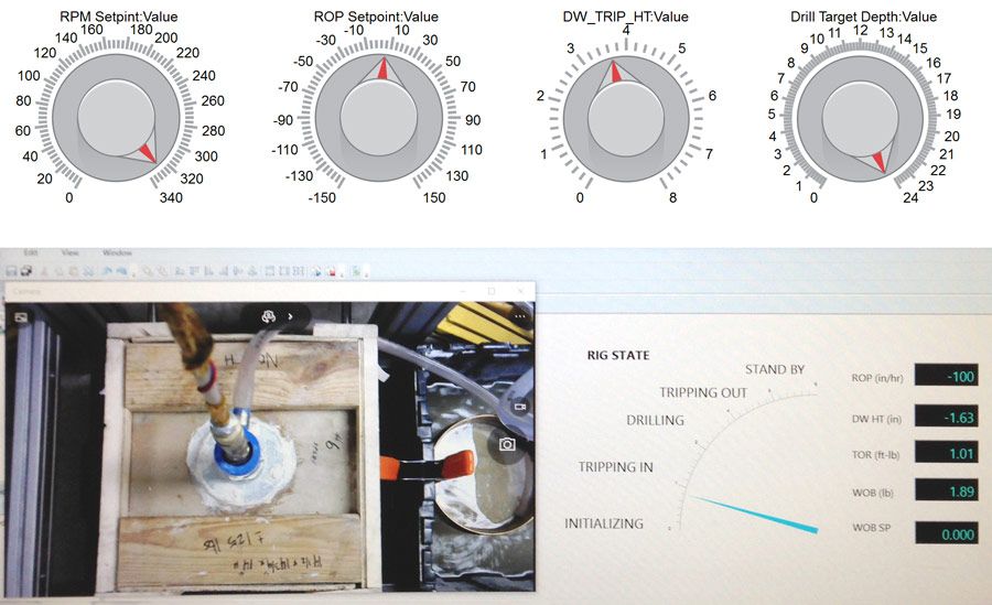 Drilling state visualization created in Simulink Real-Time Explorer and manual controls created in Simulink. Drilling state visualization created in Simulink Real-Time Explorer and manual controls created in Simulink.
