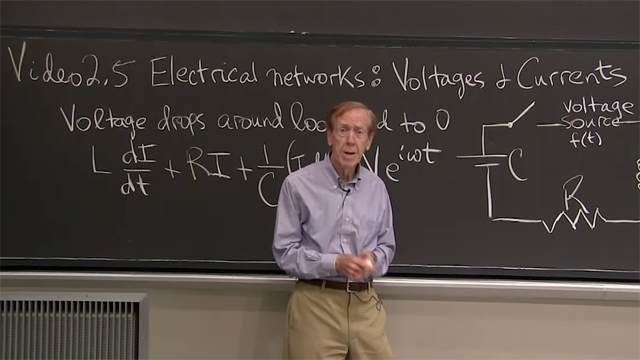 Current flowing around an RLC loop solves a linear equation with coefficients <em>L</em> (inductance), <em>R</em> (resistance), and <em>1/C</em> (<em>C</em> = capacitance).