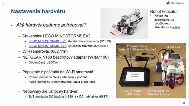 Toto video popisuje využitie podporného balíka Simulink Support Package for LEGO MINDSTORMS EV3 Hardware. Ukazuje ako nastaviť softvér, hardvér, príklady komunikácie so zariadením a riadenia robotov.