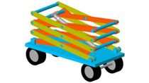 Define rigid bodies and assemble them to model a scissor mechanism. Reuse mechanism components to model a four-stage scissor lift.